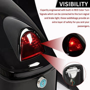 WheelX Universal Motorcycle Hard Saddlebags with Lockable Storage and Built-In LED Lights, Glossy Black, 17in Length, Pair