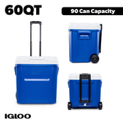 Igloo 60 QT Laguna Ice Chest Cooler with Cool Riser Technology, Wheeled, Locking Telescoping Handle, Cyan Blue