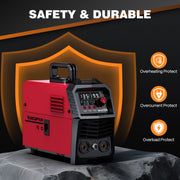 ARCCAPTAIN HELMET004 135A MIG Welder, 110V, 3-in-1 Flux Core/Lift TIG/Stick, IGBT Technology, Large LED Display, Adjustable Settings, Gasless, Red