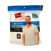 Hanes Best 6-Pack V-Neck Men's Casual T-Shirt, Cotton, White, Medium, Short Sleeve, Button Down Collar, Regular Fit