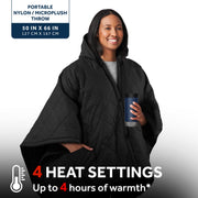 Sunbeam On-the-Go Cordless Heated Throw Blanket with Hood, Black Nylon Microplush, 50x66, 13698