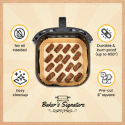 Baker's Signature Air Fryer Liners Disposable 8-Inch Square Natural Unbleached Brown Parchment Paper Non-Stick Oil-Proof 125 Pack