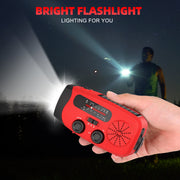 Jazmm Hand Crank Emergency Radio with 7400mWh Power Bank, NOAA AM FM Weather Alert, Solar Charging, LED Flashlight, Compact Portable Design