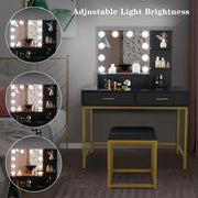 Ktaxon Vanity Table Set W/3 Color Lighted Mirror, Black