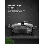 FOHERE 12 Inch Deep Non-Stick Electric Skillet with Tempered Glass Lid, 1360W, Black