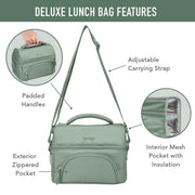 Bentgo Deluxe 4-Piece Lunch Box Set with Insulated Bag, Built-In Utensils, 2 Ice Packs, Khaki Green