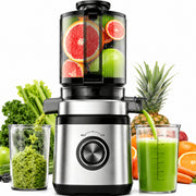 NIUTA Juicer Machine, 4.41-Inch Wide Feed Chute, 350W Slow 70RPM Masticating Cold Press Juicer, High Juice Yield, Light Silver
