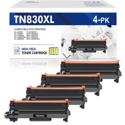 Colorich TN830XL Toner Cartridges 4 Pack With Chip Compatible for Brother TN 830XL TN830XL/V DCP-l2640dw HL-l2460dw HL-l2405w MFC-l2820dw MFC-l2760dw HL-l2480dw HL-l2465dw Printer Ink, 830 XL Black