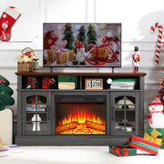 Paproos Fireplace TV Stand for 65 in TV with 23 in Electric Fireplace, 1400W Heating, Adjustable LED Lights, Farmhouse Style, Brown Top Black Cabinet