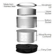 Tzumi Cozi Smokeless Fire Pit, Stainless Steel, Portable, 18in with Carry Bag, 30243SC