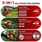 Tanbaby Cordless Electric String Trimmer, 6 Inch, Battery Powered with 3 Interchangeable Blades, Adjustable Handle, Lightweight Red, GCJ-06B