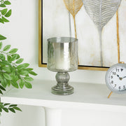 Deco 79 Black Glass Handmade Turned Style Pillar Hurricane Lamp, 7 in Diameter, 14 in Height, 24680