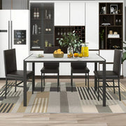 Paproos J457 Modern 5-Piece Kitchen Table Set with Faux Marble Top and Leather Upholstery Chairs, Style A, Black+White