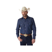 Wrangler Men's Cowboy Cut Denim Long Sleeve Snap Work Shirt, Classic Fit, Indigo Blue, MS70119