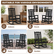 SERWALL Oversized Outdoor Rocking Chairs Set of 2, HDPE Weatherproof Patio Rockers with Wood-Grain Finish, Black