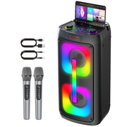 Gesnada Karaoke Machine K68, Portable PA System with Dual 4-Inch Woofers, 2 Wireless Microphones, Bluetooth 5.4, RGB Disco Lights, 180W Peak Power, Black