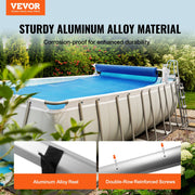 SKYSHALO 20ft Rectangular Pool Cover Reel, Aluminum Alloy Frame, Adjustable 8.6-19.75ft, Silver, Corrosion Resistant, PCR04