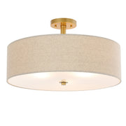 Safavieh Jolana 3-Light Flush Mount Ceiling Light, Gold Painted Iron Frame, Oatmeal Cotton Fabric Shade, 20 in, FLU4069A