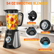 VAVSEA BL-607P 3-in-1 Blender, 1000W 7 Pices Smoothie Blender for Kitchen, 54 oz Blenders and Grinder Combo, Black