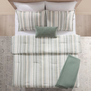Mainstays Yarn Dyed Stripe 5-Piece Comforter Set, Green and White, Full/Queen, Includes Comforter, Shams, Decorative Pillow, Throw, MSD566170522052