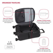 Swissgear Stride Expandable Carry-On Spinner Luggage, Durable Nylon, 8-Wheel Spinner, TSA Lock, Black, 23 in, 7069202154
