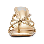 DV Dolce Vita Zini Strappy Heeled Sandal, Gold Metallic, 2.5-Inch Mid Heel, Square Toe