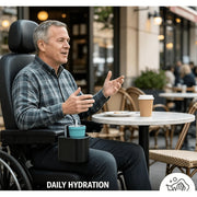 Wheelchair Cupholder and Phone Holder, Dual Storage, Black Plastic, Armrest Mount