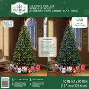 Holiday Time 7.5 ft Pre-Lit Amherst Spruce Green Artificial Christmas Tree, 400 Color-Changing LED