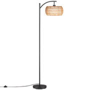 SUNMORY 63 in Dimmable Arc Floor Lamp with 3-in-1 Rattan and Linen Drum Shades, Black, Boho Farmhouse Style, 9W LED SR000026_BK