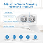 KINGTACK Toilet Bidet Attachment, Dual Nozzle, Non-Electric Bidet Attachment for Toilet Seat, Adjustable Water Pressure, Rear and Feminine Wash (White)