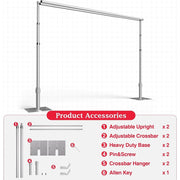 Emart Photo Studio Background Stand, Heavy Duty Double Crossbar, Adjustable 10x10ft, Silver