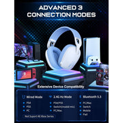 Onikuma B2 Gaming Headset, 3-in-1 USB Wired and Bluetooth 5.3 Wireless, Over-Ear Stereo with 7.1 Surround Sound, Ergonomic Design, 35-Hour Battery Life