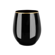 PLASTICPRO Disposable Stemless Wine Glasses, 12 Oz, Black and Gold Rim, Pack of 6, BPA-Free Shatterproof Plastic Cups