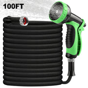 Hoofun Garden Hose 100FT, Non-Expandable, Lightweight, Kink-Free, Leak-Proof with 10-Function Spray Nozzle, Black