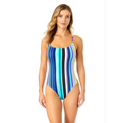 Anne Cole Classic Lingerie Maillot One-Piece Swimsuit, Barcode Stripe Multi Color, Size 10, 25MO001101