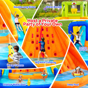 WELLFUNTIME Inflatable Water Park with Double Slide, Climbing Wall, Large Splashing Pools, Water Bucket, Bounce House with Blower