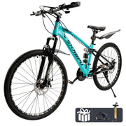 Artudatech ARTUDATECH-26-MTB-GREEN Full Suspension Mens Mountain Bike, Shimano 21 Speed, 26 Inch Wheel, Green