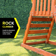 Sportspower WP-719 My First Wood Swing Set with 2 Swings, Rock Climber & 6' Double Wall Slide, Brown