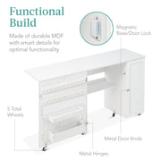 Best Choice Products Large Folding Sewing Table, Multipurpose Craft Station with Lockable Wheels, Magnetic Doors, Storage Shelves, Gray, SKY7179
