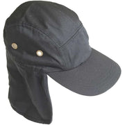 Aesthetinc Five Panel Neck and Ear Cover Cotton Hat, Black, Adjustable Drawstring - 100% Cotton