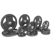 HappyHealth HA194407 Rubber Coated Tri-Grip Olympic Plate Weights Set - 255 Lbs