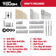 Hyper Tough 100-Piece Drill and Drive Tool Set with Assorted Steel Bits, Clear Click Fit Case, 42989CF