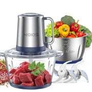 DBPOWER Food Processor, 500W Electric Food Chopper with Two 8-Cup Bowls, 4D Bi-Level Blades, Two-Speed with Pulse Control, Blue