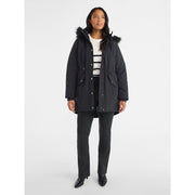Time and Tru Women's Plus Hooded Anorak Jacket, Heavyweight Polyester, Mid-Length, Black Soot, Adjustable Waist, Removable Faux Fur Trim