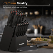Astercook 15 Pcs Black Kitchen Knife Set
