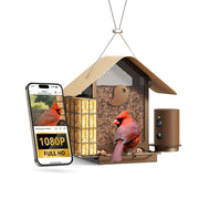 Birdfy Smart Bird Feeder with 1080P HD Camera, 60FPS Video, AI Bird Identification, Night Vision, Cloud Storage, Suet Holder, Brown