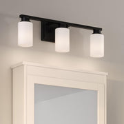 Progress Lighting Avec Zachary Collection 3-Light Matte Black Vanity Light with White Frosted Glass Shades, Dimmable, A300001-009