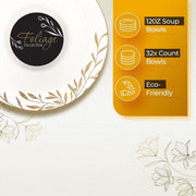 PLASTICPRO 124329 Elegant Plastic Dinner Plates White & Gold Contemporary Plastic Silverware, 128 Pack