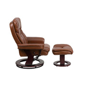 Flash Furniture BT7821VIN Contemporary Brown Leather Recliner and Curved Ottoman with Swiveling Mahogany Wood Base