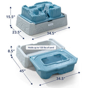 Simplay3 Blue Mountain Off-Road Adventure Sandbox with Hinged Cover and 2 Monster Trucks, Durable Double-Wall Resin Plastic, Rectangle, 16 in Height, 225020-01
